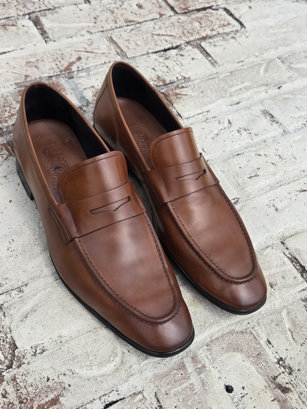 Salvatore Ferragamo Tan Leather Penny Loafers